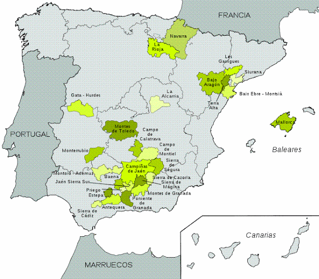 Denominaciones de Origen de AOVE en España .Fuente [en línea] www.mundoagrario.unlp.edu.ar