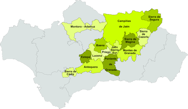 Denominaciones de Origen de AOVE en Andalucía .Fuente [en línea] www.zonu.com