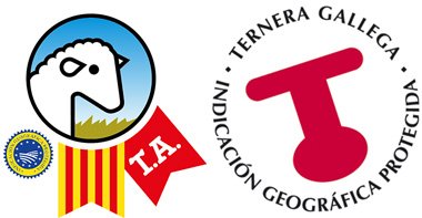 Sellos certificados de IGP Ternasco de Aragón e IGP Ternera Gallega